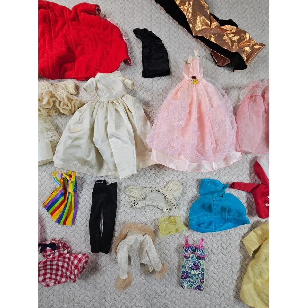 Vintage Barbie Doll Clothes Accessories Lot 19pc Gowns Rainbow Dress Red Jacket